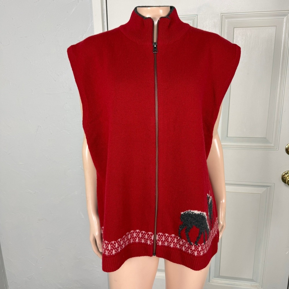 Woolrich Women's Sweater Vest 2Xl XXL Cardigan Deer Zip Up Knit Wool WW2